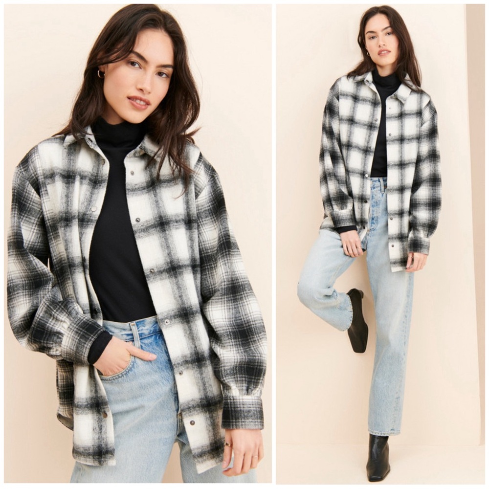 Anthropologie Sadie & Sage No Trouble Wool Blend Flannel Shacket Size XS EUC